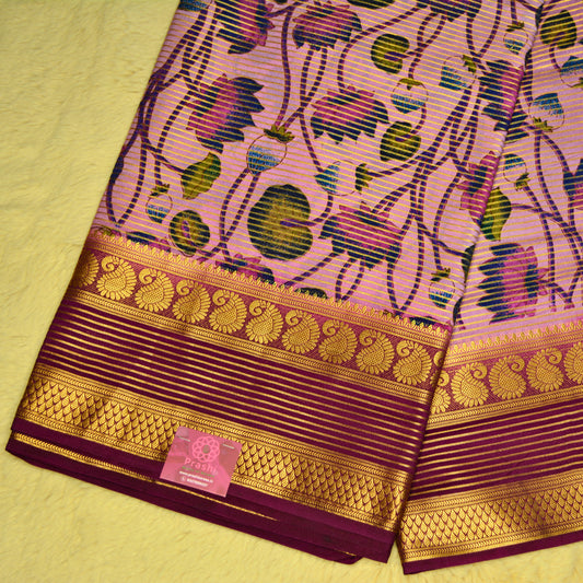 Pink semi mysore crepe kalamkari saree