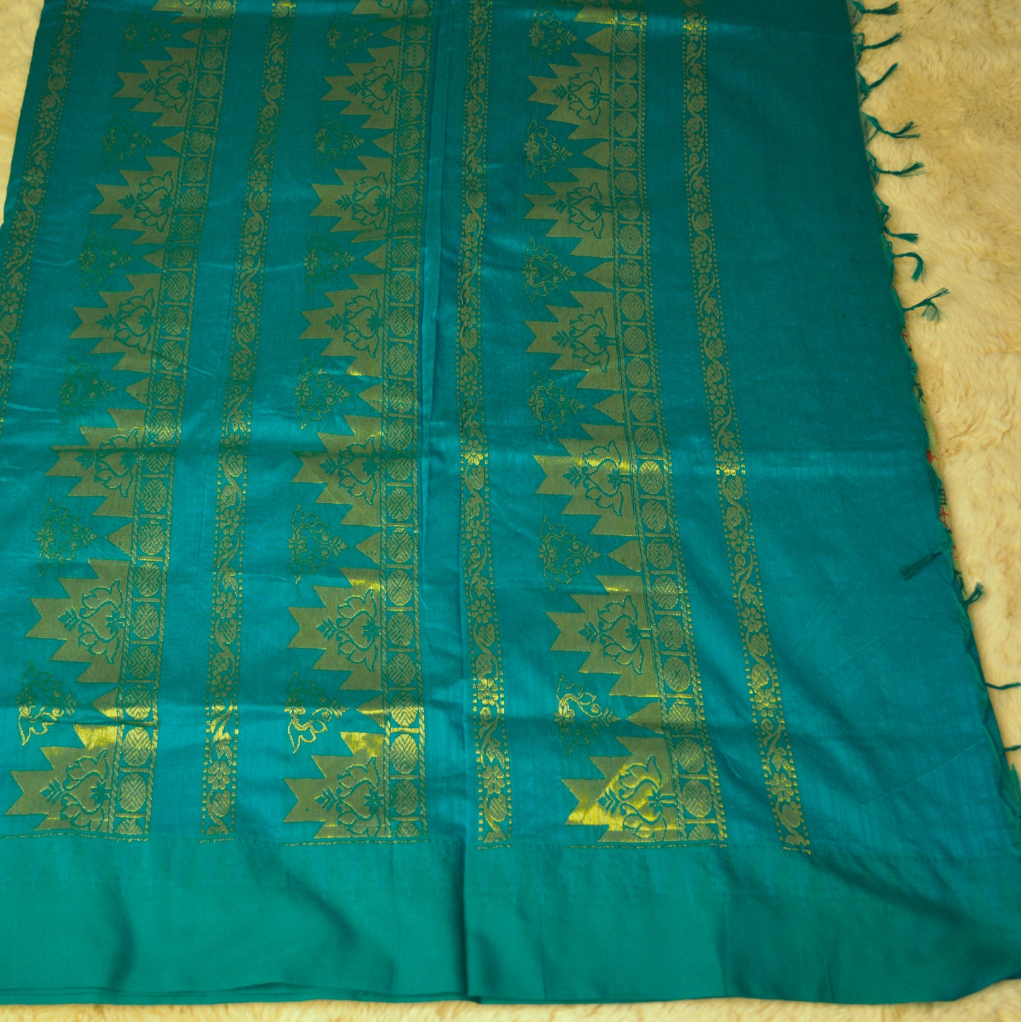 teal blue and blue kalyani cotton digital print saree