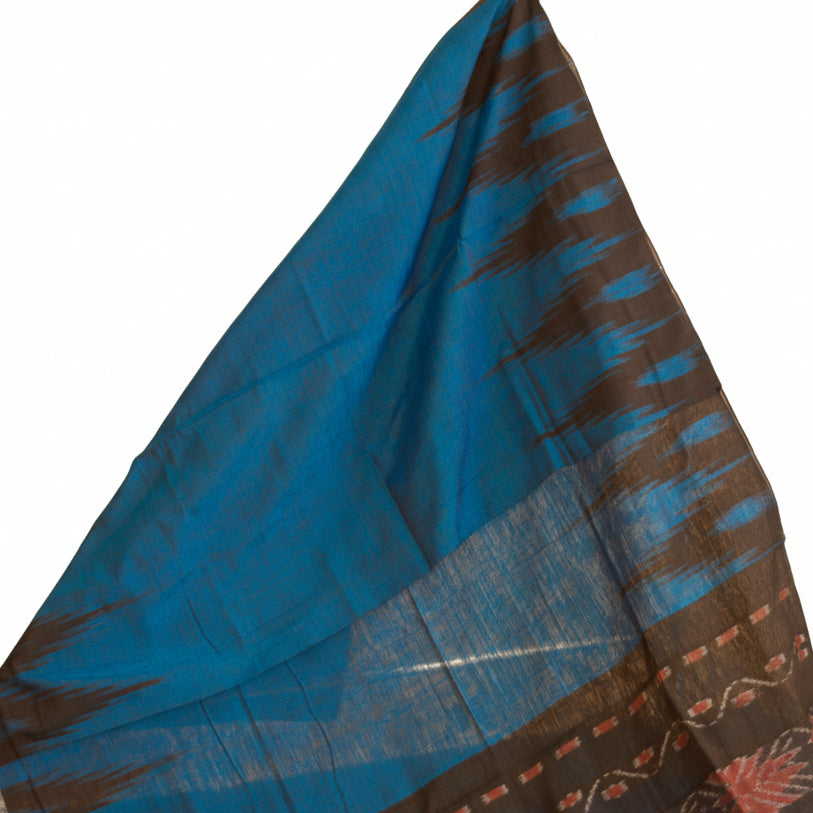 Peacock blue Handloom manibanbandha ikkat cotton saree