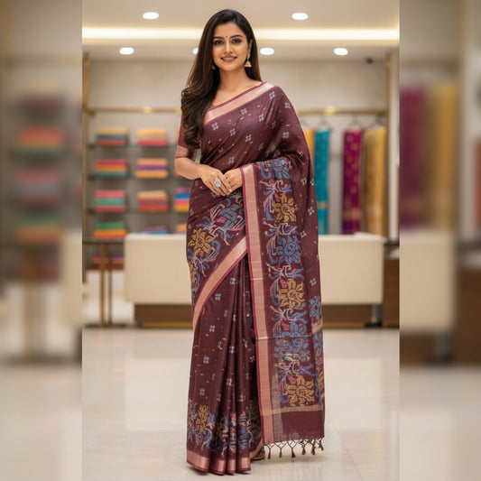 brown kota digital print saree