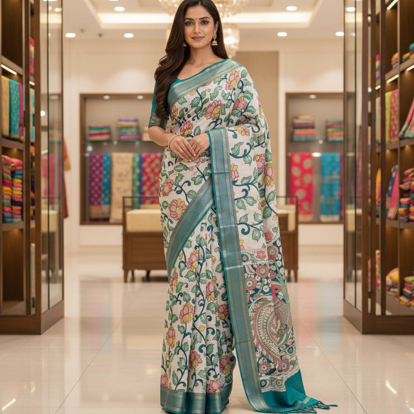 Rama green pure kalamkari chennur silk saree