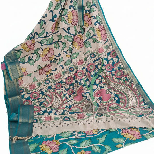 Rama green pure kalamkari chennur silk saree