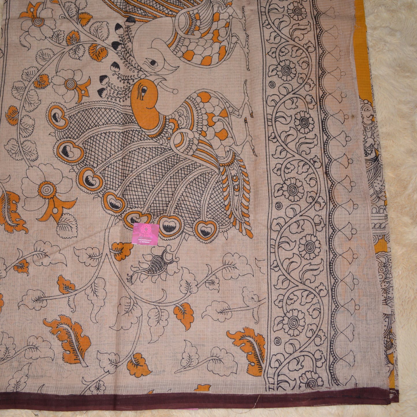 Yellow kota cotton kalamkari saree