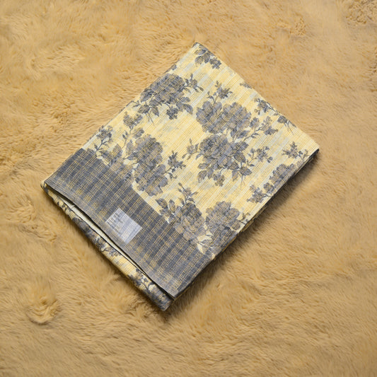 Grey soft khadi tissue cotton floral print saree
