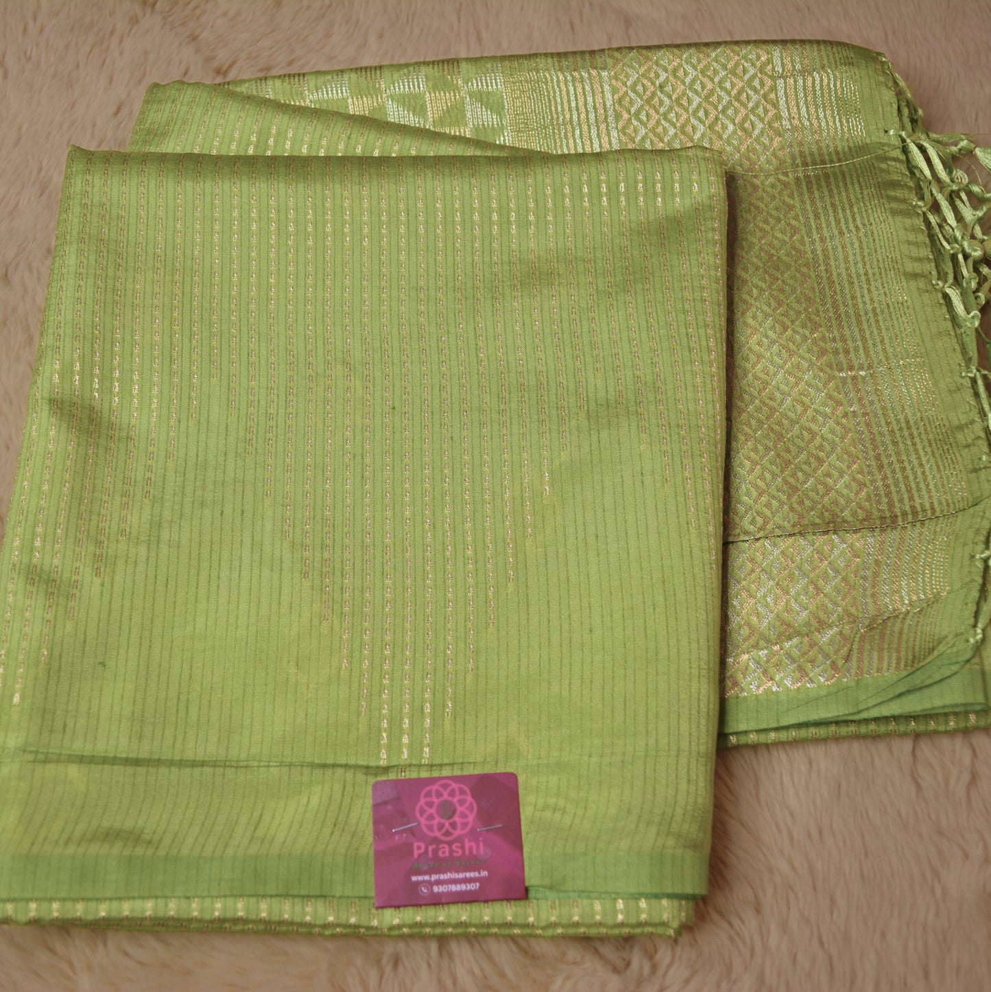 Parrot green semi silk saree