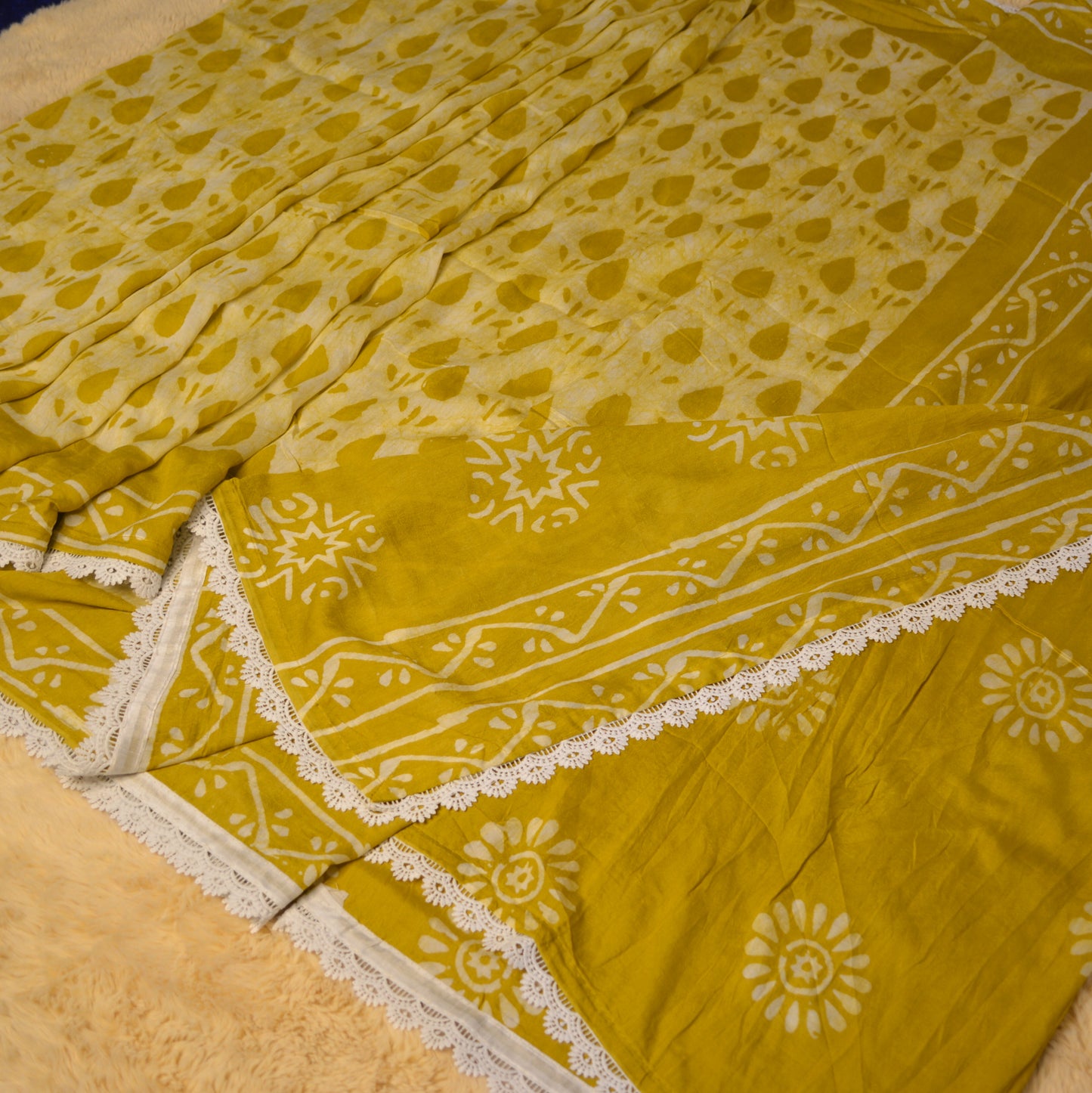Mustard yellow maslin cotton saree