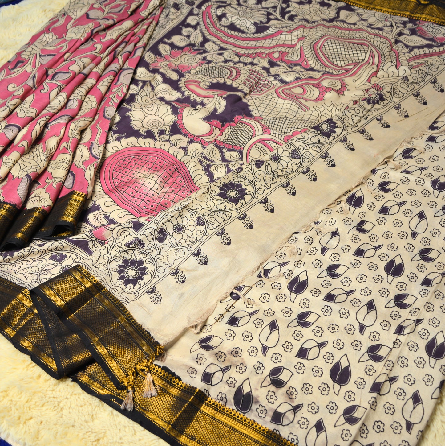 Baby pink and kalamkari silk saree