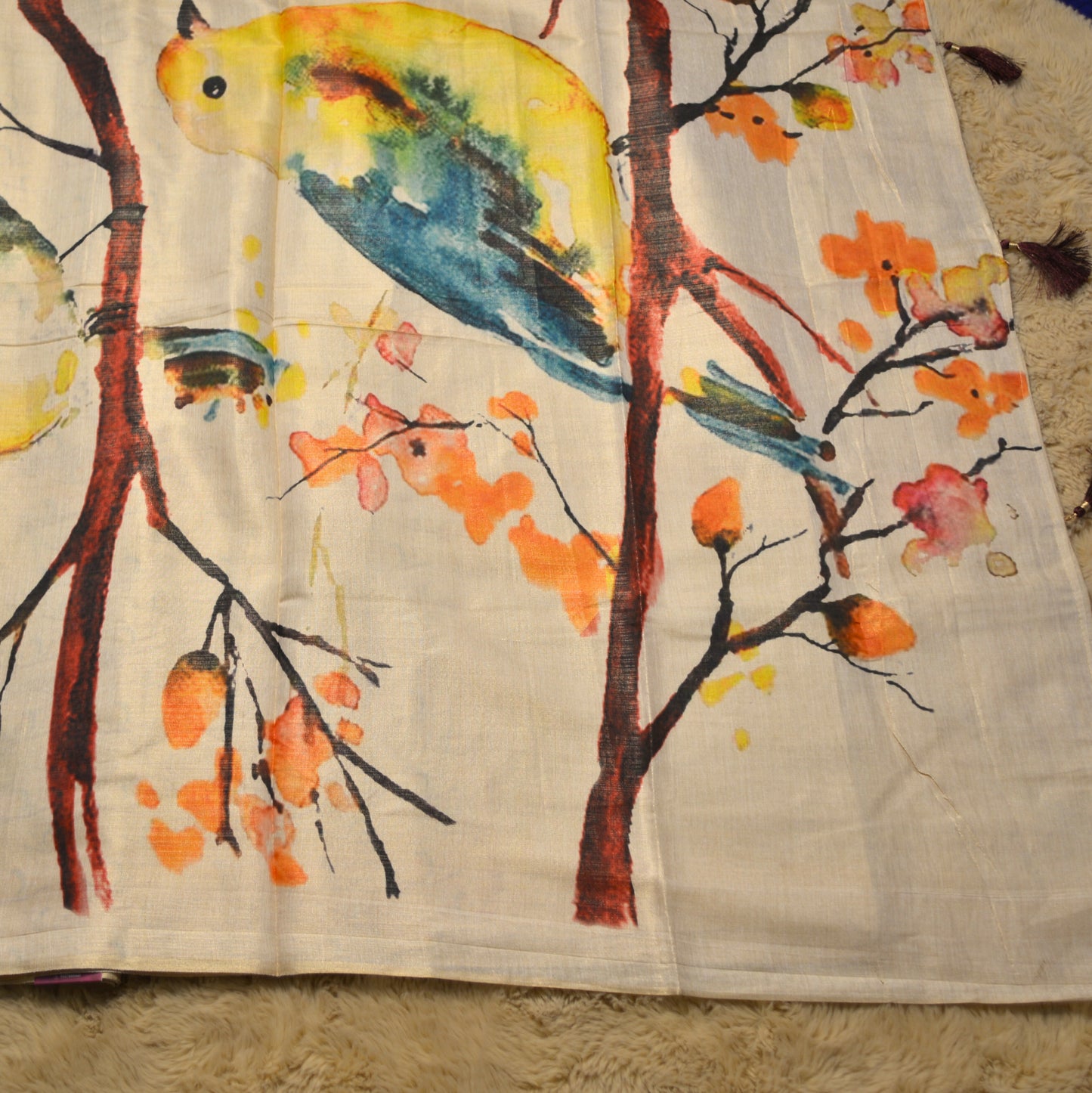 Half White soft tissue saree