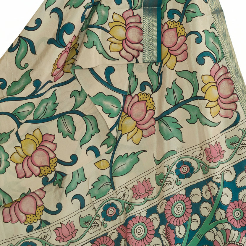Rama green pure kalamkari chennur silk saree