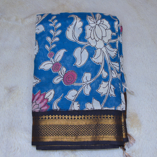 Blue color kalamkari silk saree