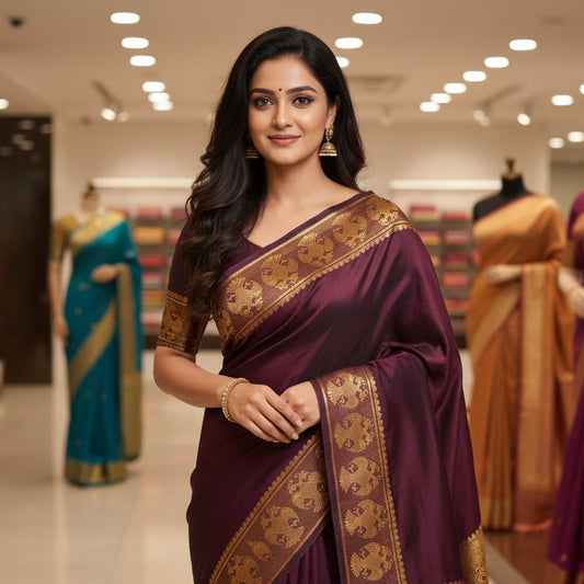 Brown semi mysore crape saree