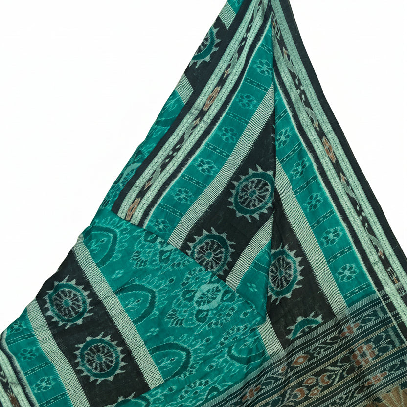 Rama green triple layer sabalpuri pure handloom saree