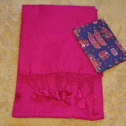 pink khadi cotton saree-kalamkari blouse