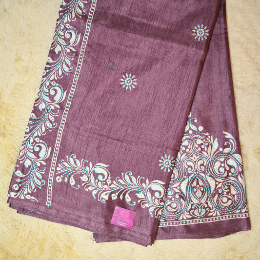 Onion pink dola silk katha work saree