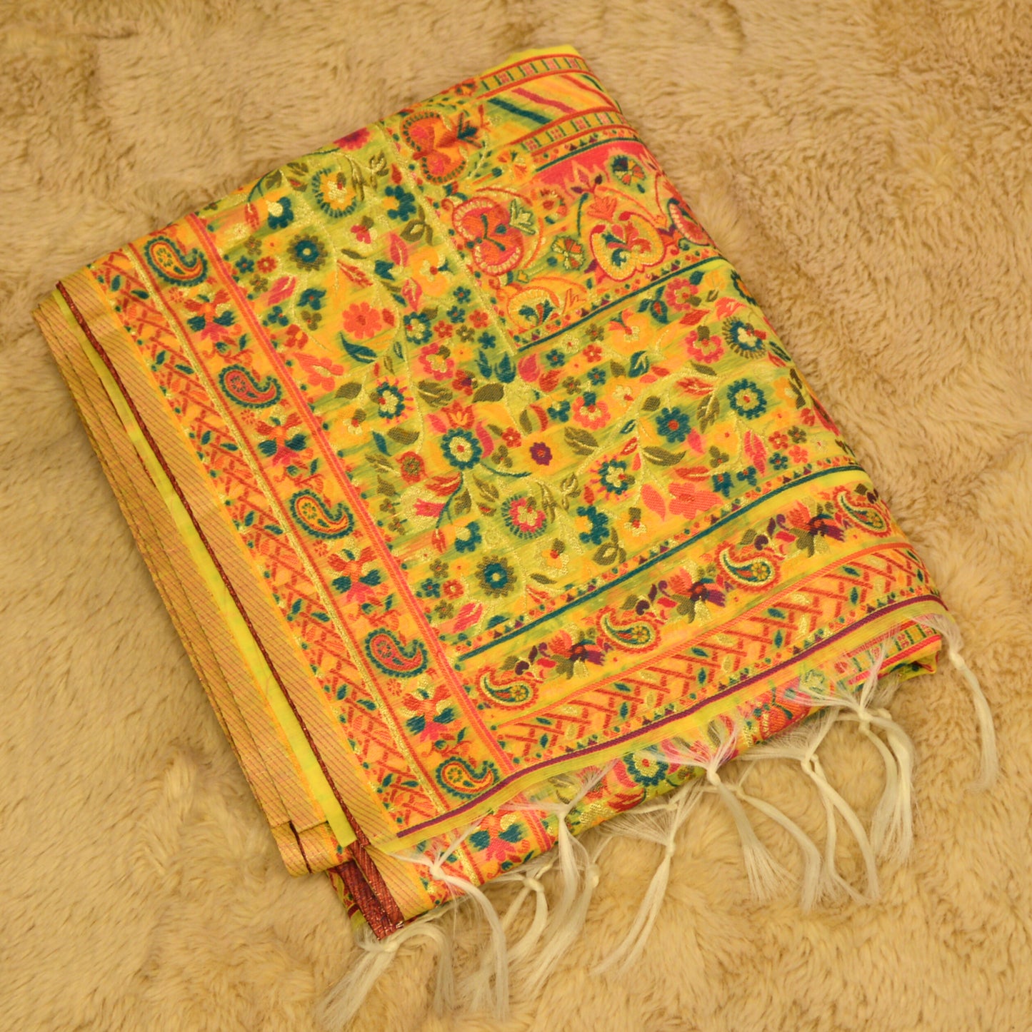 Yellow pashmina saree
