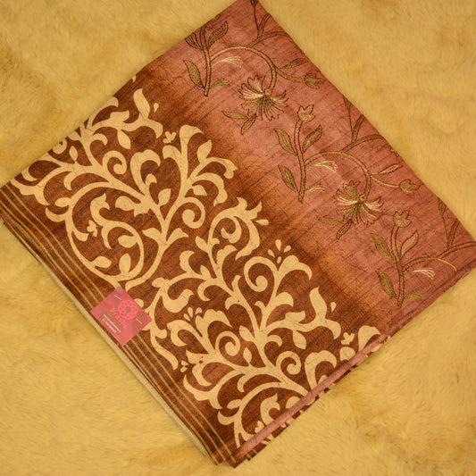 Pastel lavender soft tussar embroidery saree