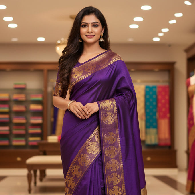 Purple semi mysore crepe saree
