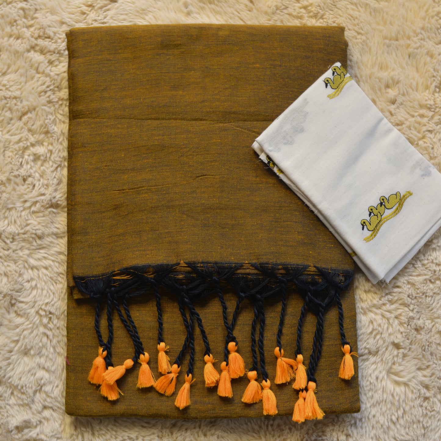 golden khadi cotton saree-kalamkari blouse
