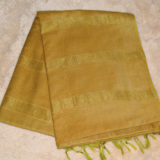 Yellow moonga silk saree with kalamkari blouse