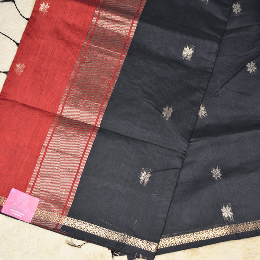 Black maheshwari silk cotton saree