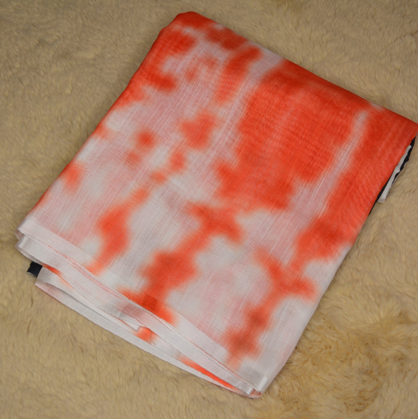 Orange with black linen shibori print saree