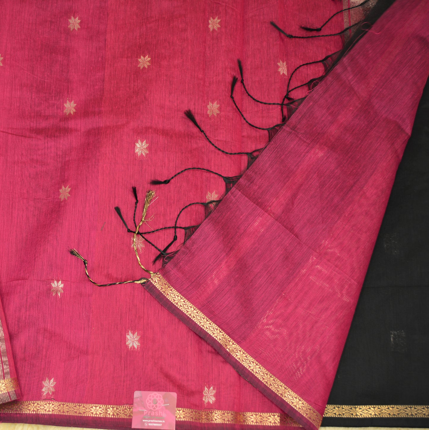 Black and pink maheshwari silk cotton saree