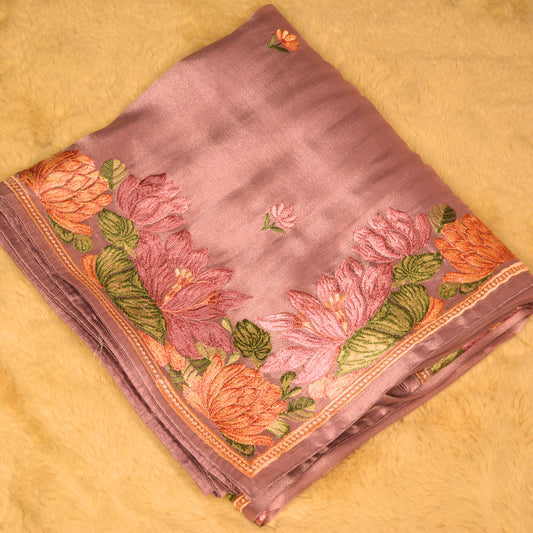 Lavender tissue lotus embroidery saree