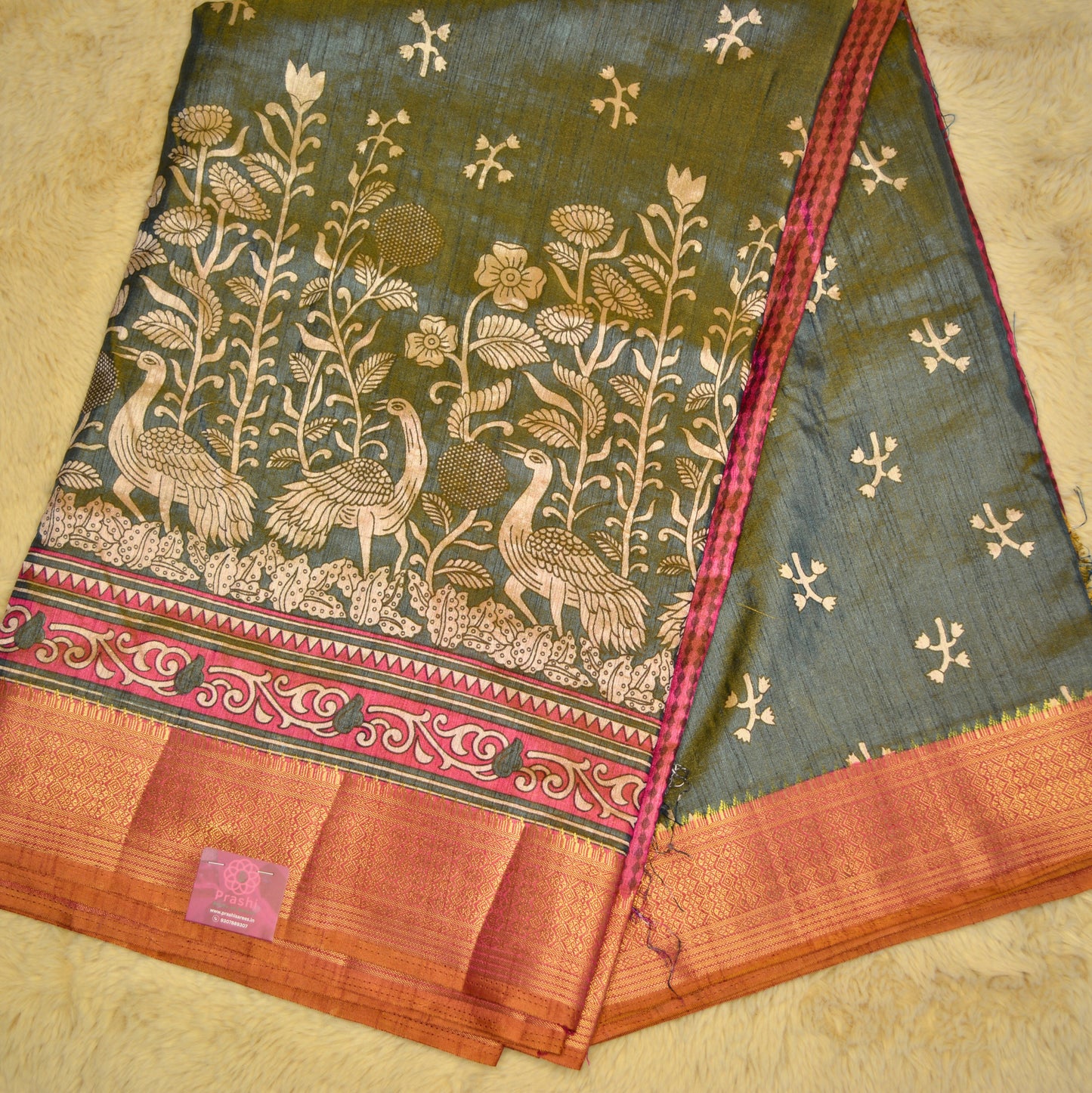 Aqua blue with pink patola saree