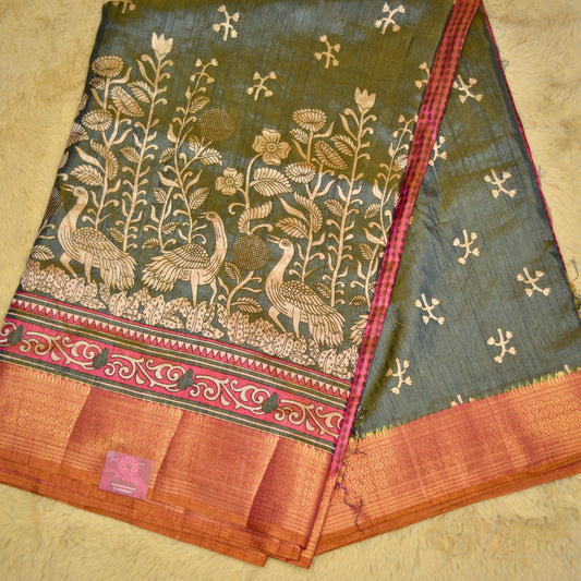 Aqua blue with pink patola saree