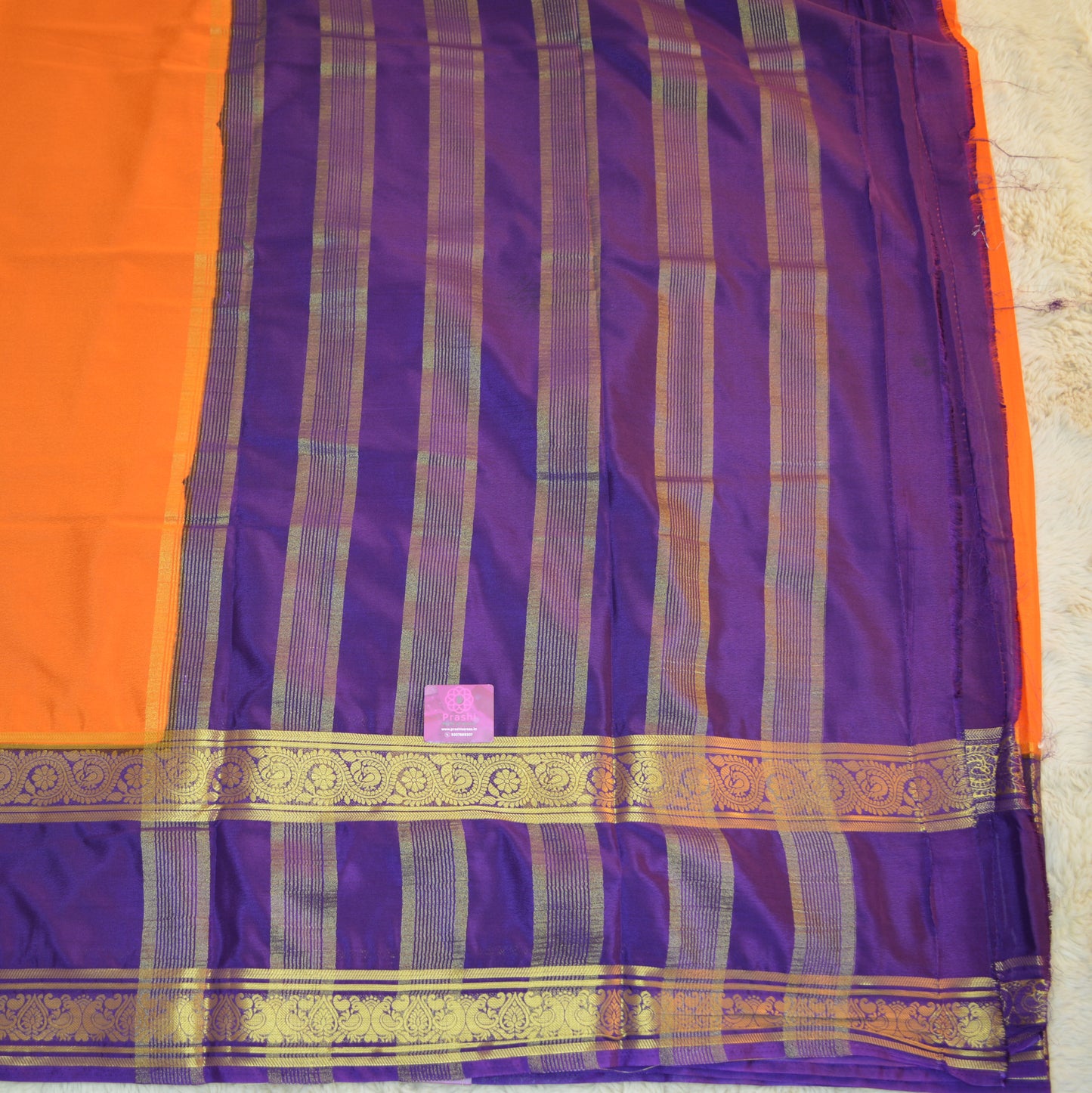 Orange with purple semi mysore crepe bentex