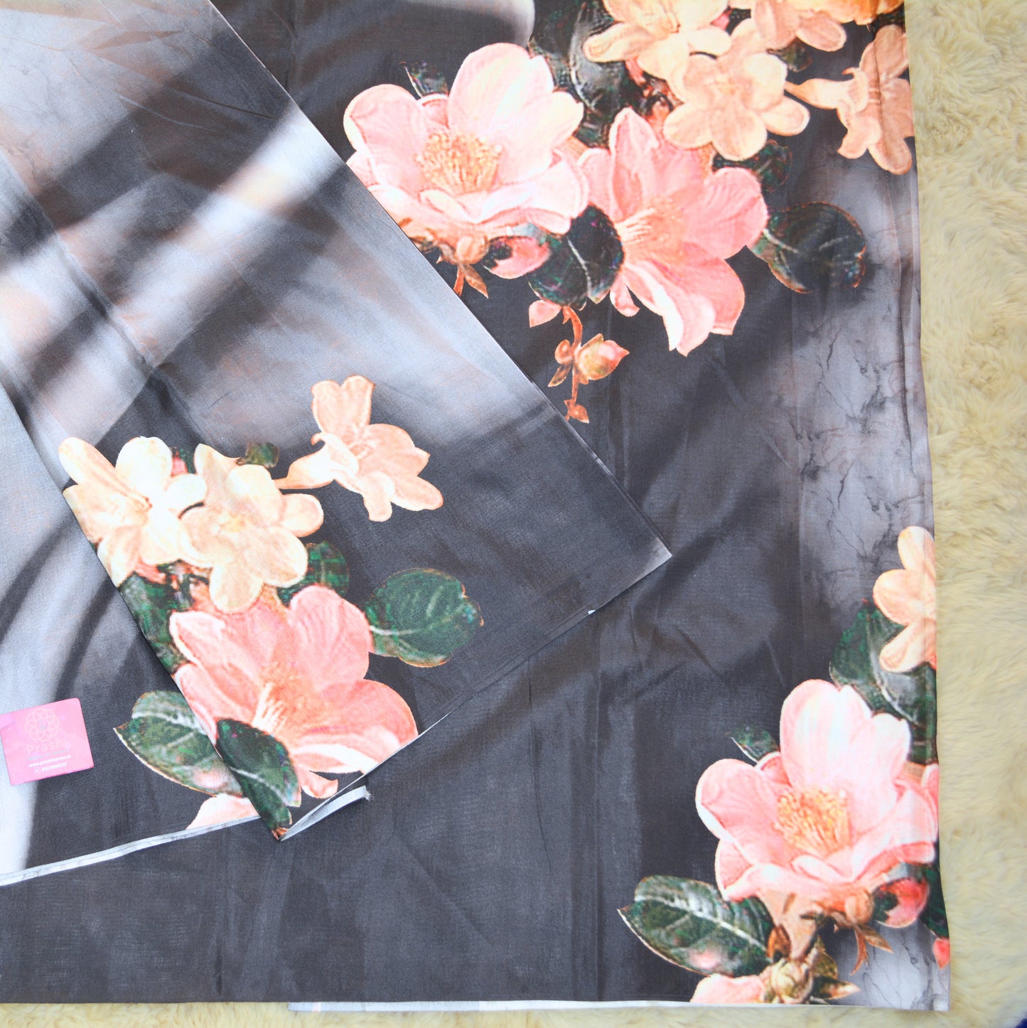 Half-white with black contrast canon silk saree