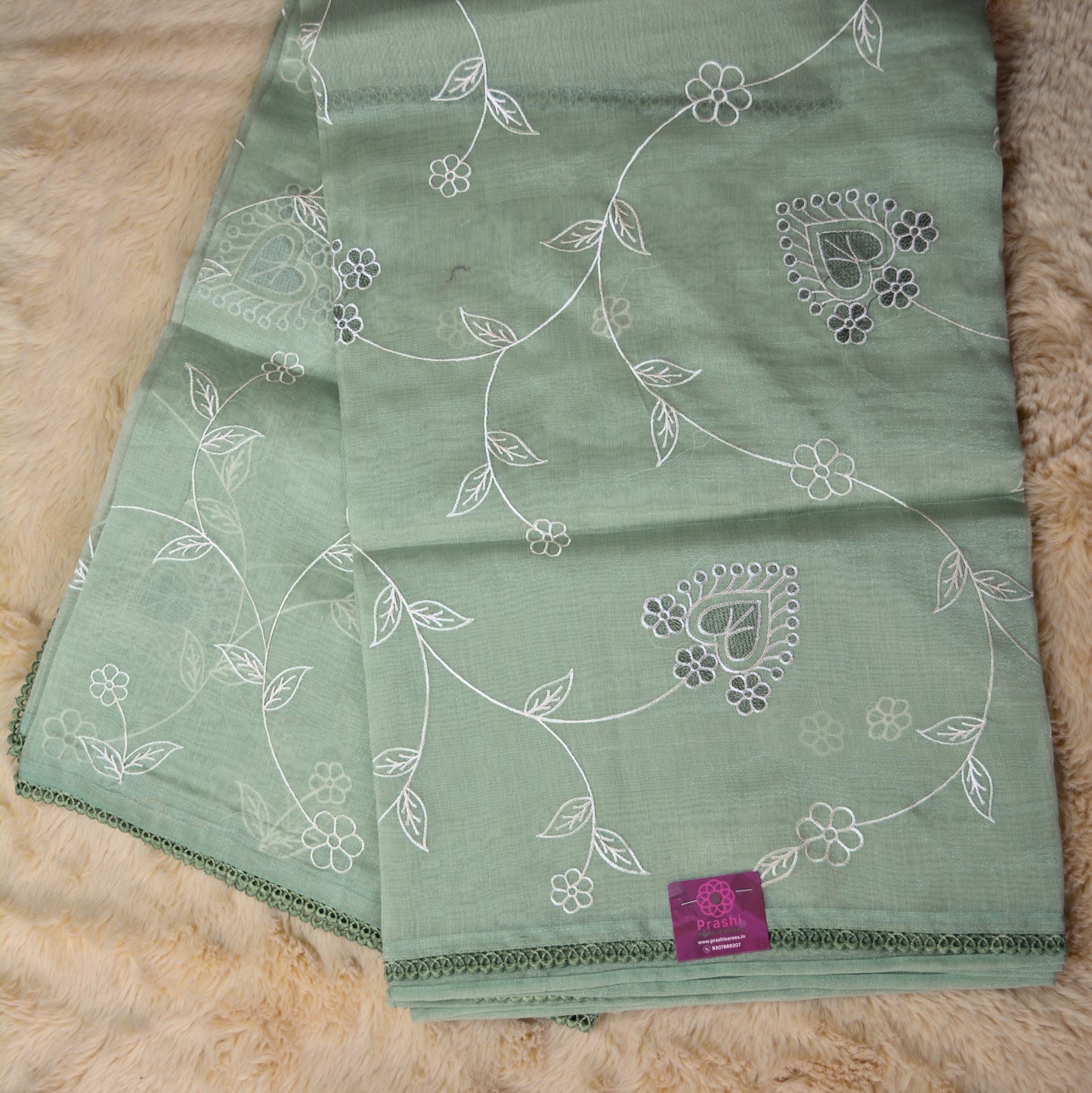 Pastel green kota embroidery lace border saree