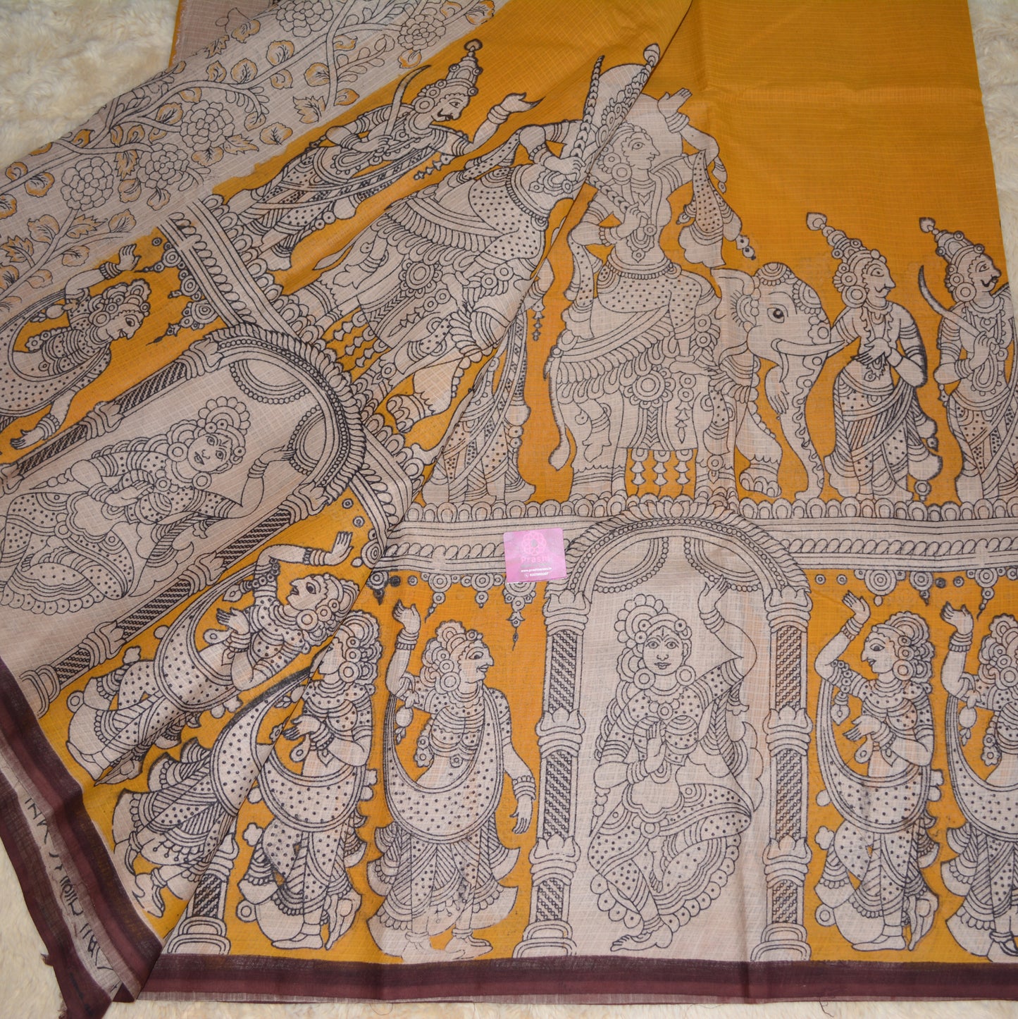 Yellow kota cotton kalamkari saree