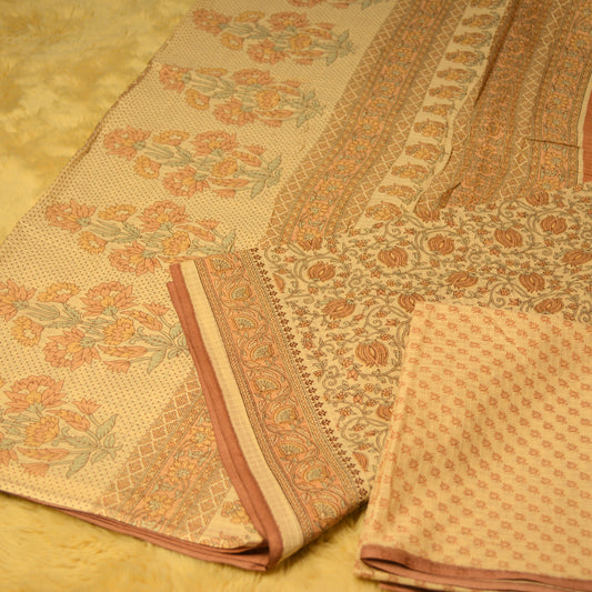 Pastel orange handblock printed saree