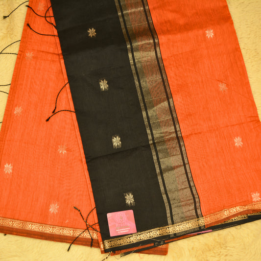 Orange maheshwari silk cotton saree