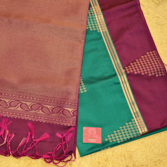 Rama green and purple semi silk temple butta saree