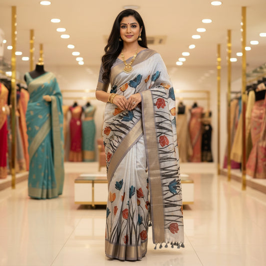 Grey kota digital print saree