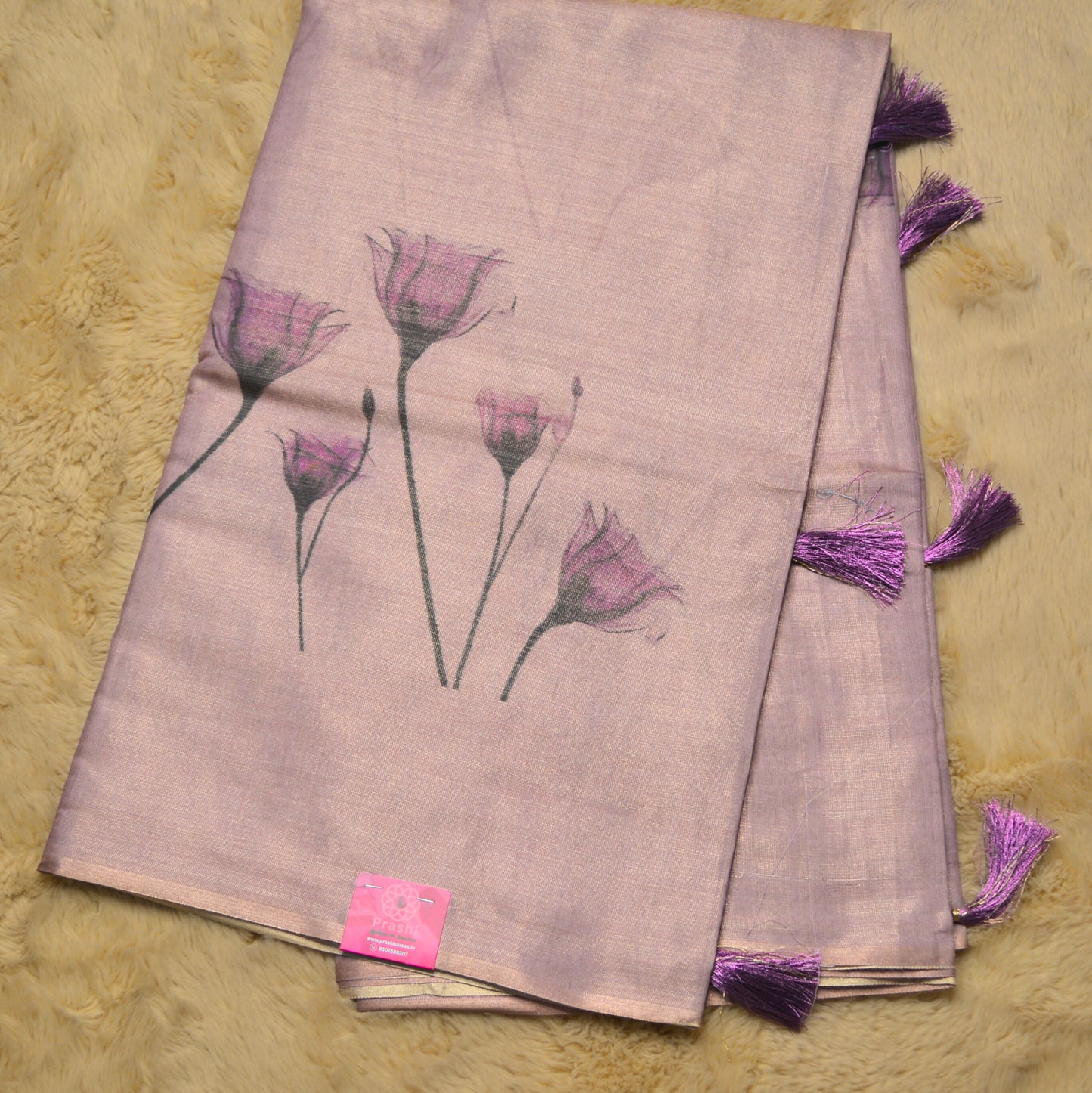 Lavender soft tissue saree