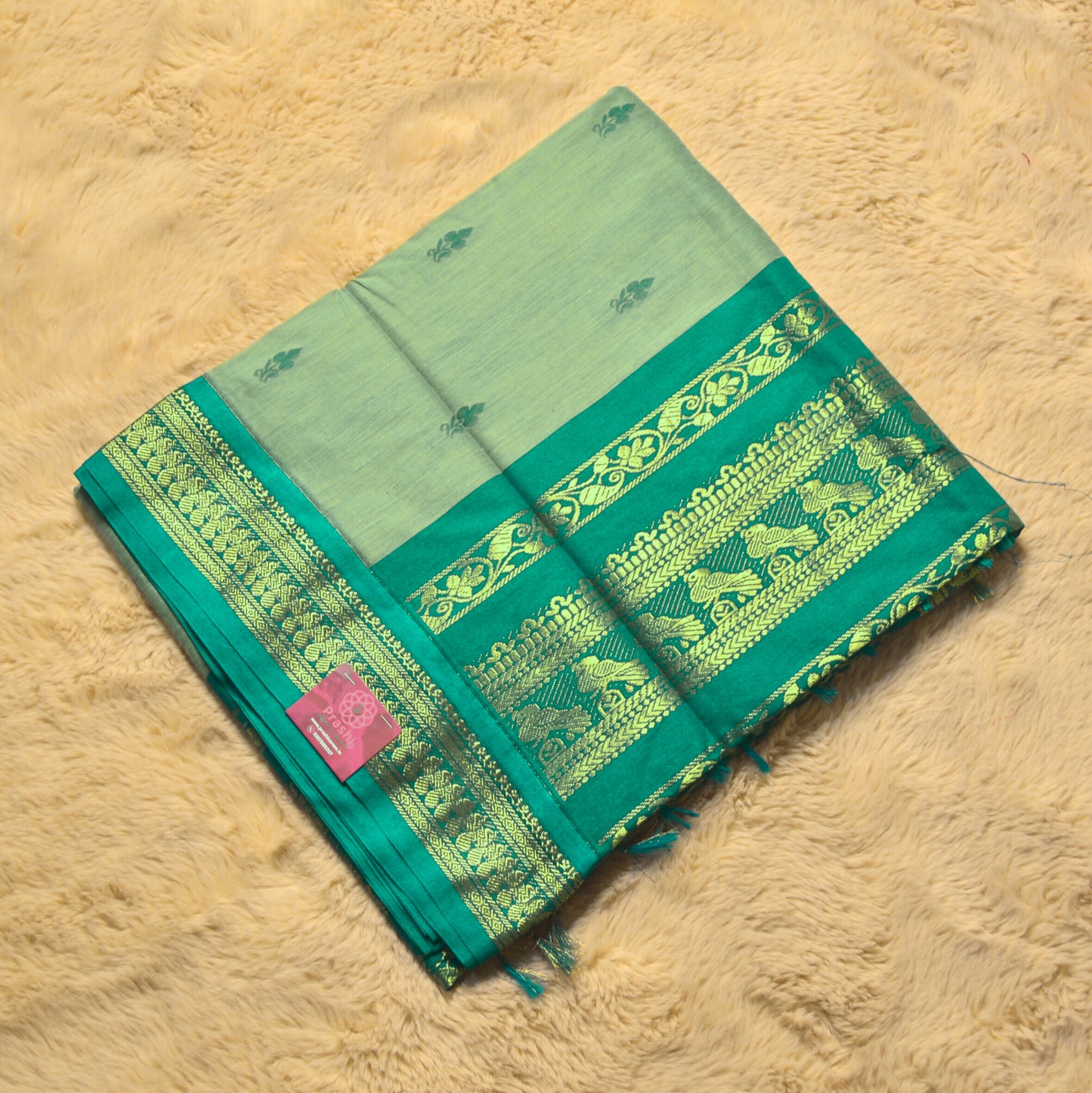 Greyish blue contrast kalyani cotton saree