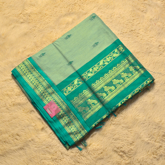 Greyish blue contrast kalyani cotton saree