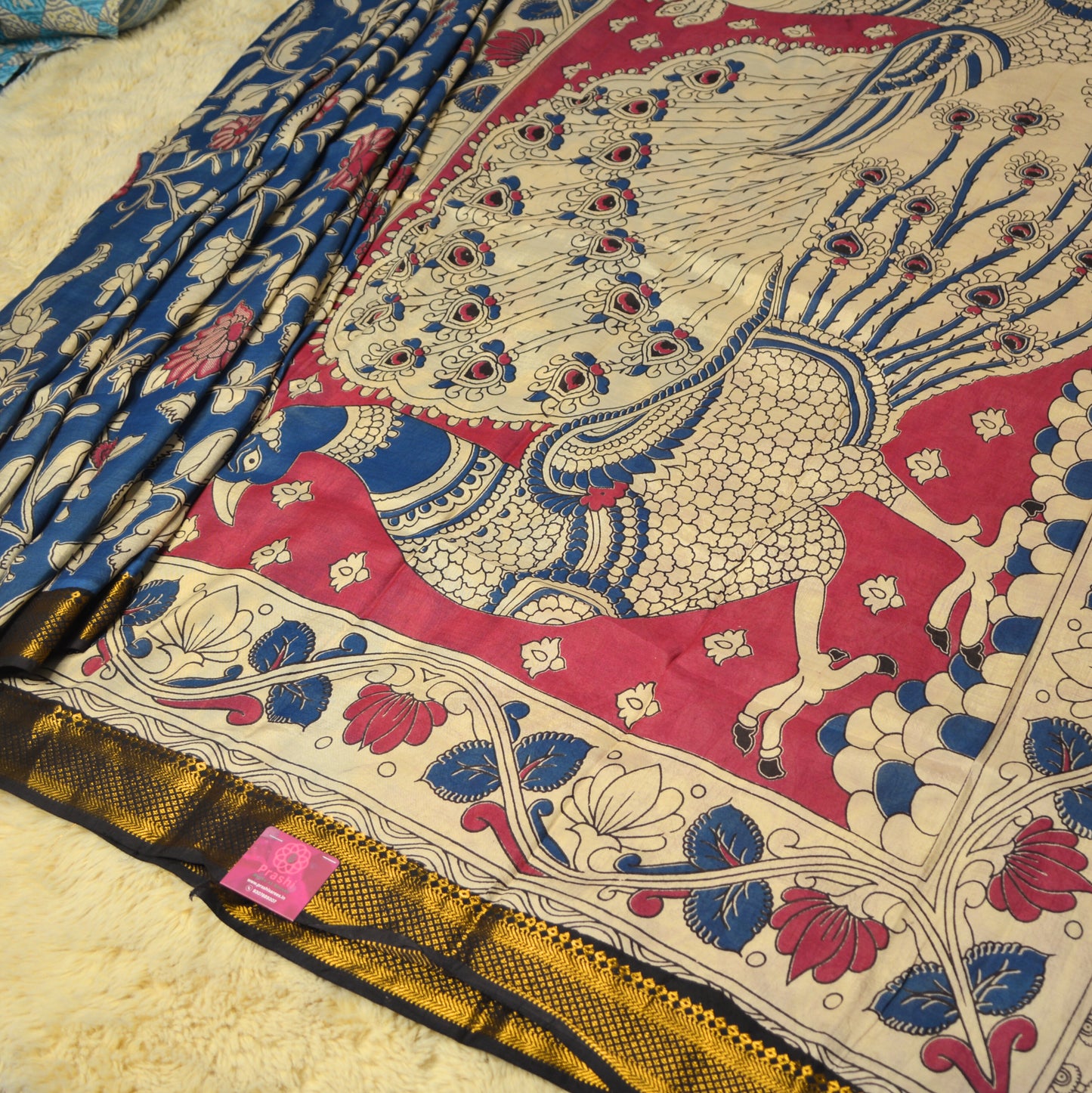 Blue color kalamkari silk saree