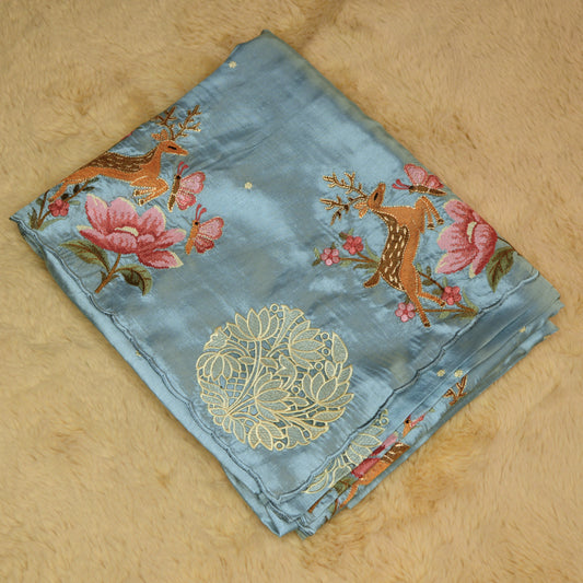 Sky blue dol silk cutwork embroidery saree