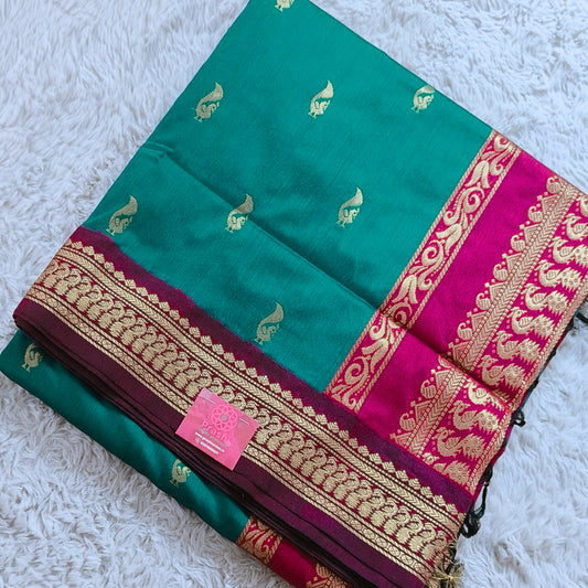 Peacock green and pink handloom kalyani cotton saree