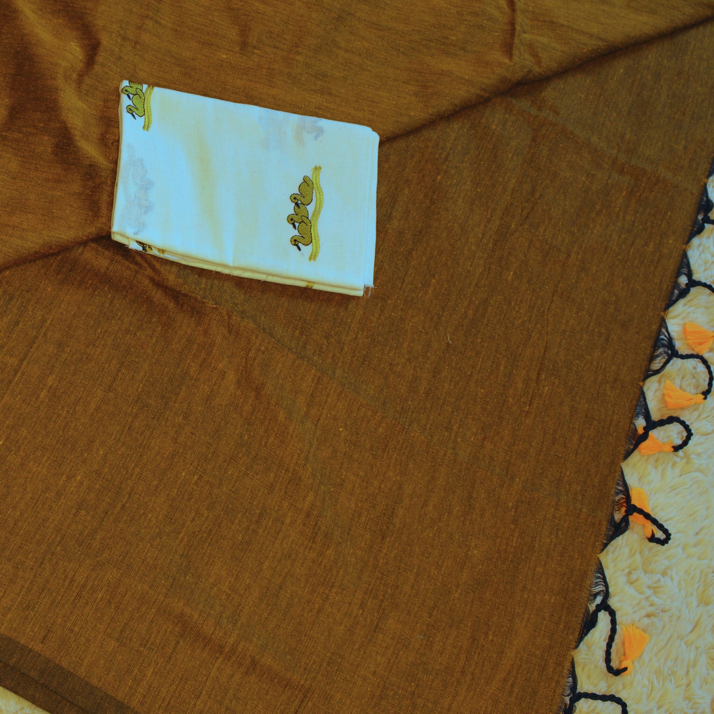 golden khadi cotton saree-kalamkari blouse