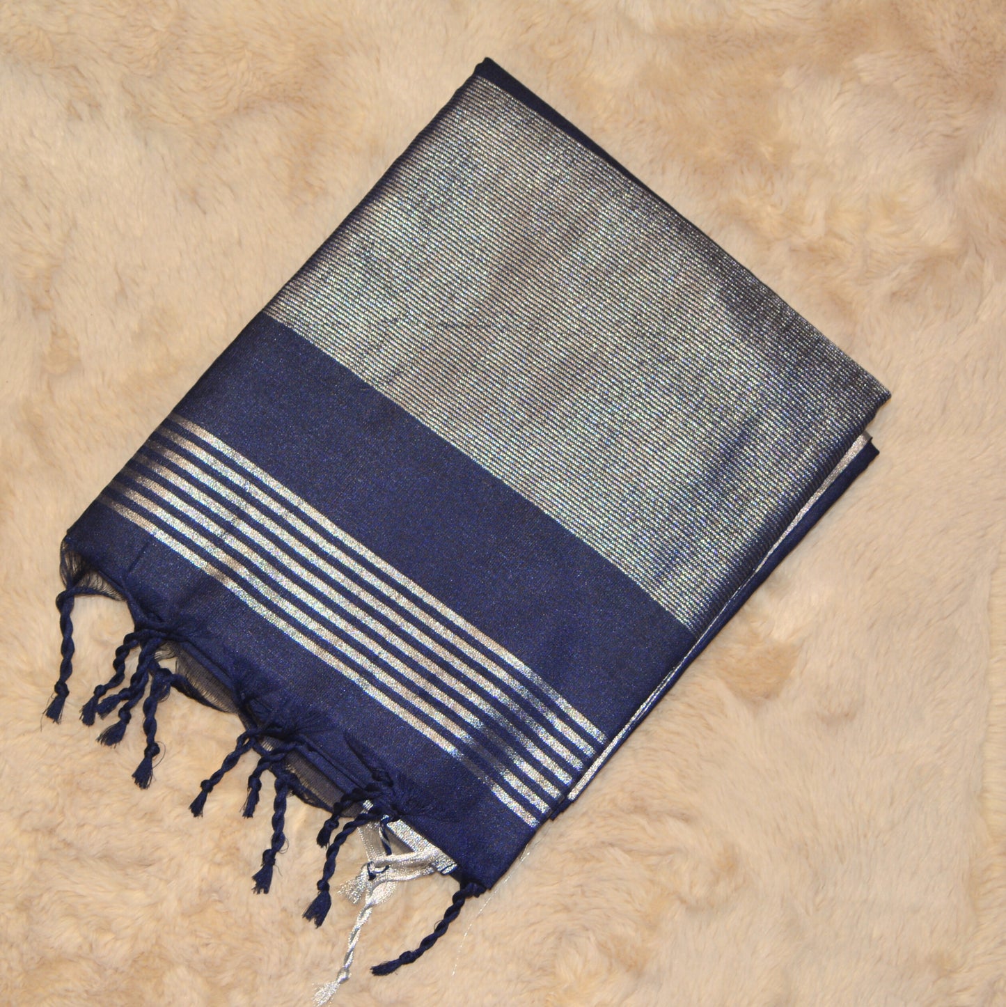 Navy blue khadi cotton saree