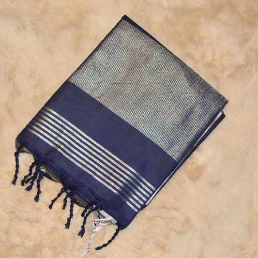 Navy blue khadi cotton saree