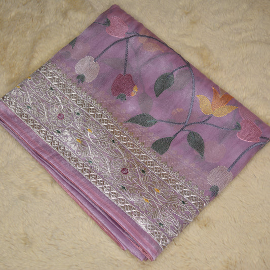 lavender tissue german silver work saree