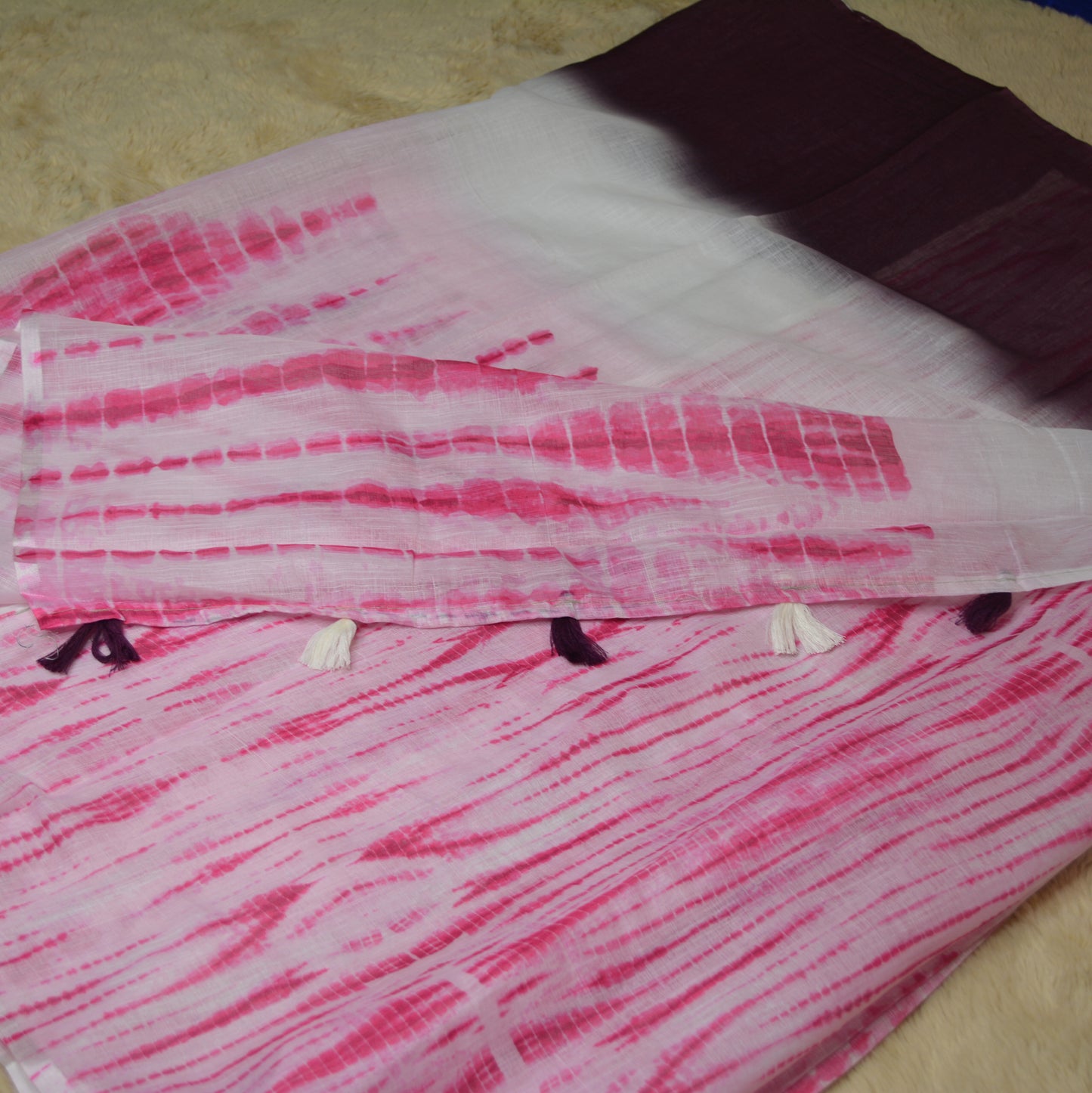 Pink with magenta linen shibori print saree
