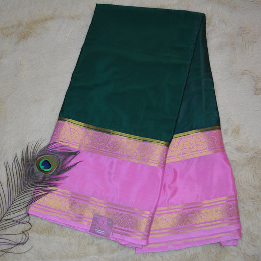 Bottle green with baby pink semi mysore crepe bentex