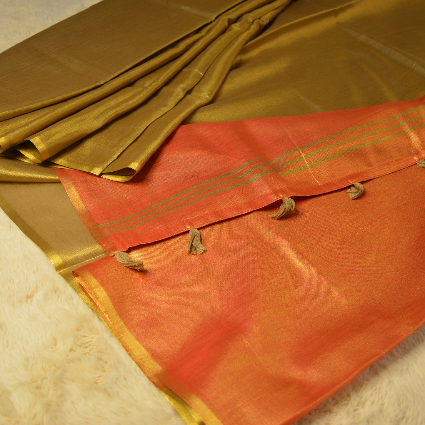 Gold colour khadi tissue saree